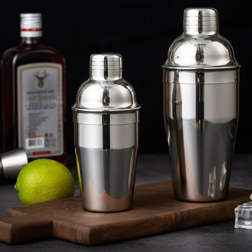 stainless steel cocktail shaker 450ml and 750ml sizes for home or bar use