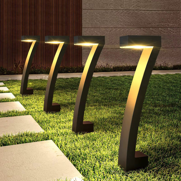 Gemelli Colllection novelty solar garden pathway lights 6 piece outdoor LED lighting set warm white 2700K solar landscape lights IP65 waterproof pathway illumination for gardens driveways walkways decorative solar powered outdoor lighting 18 inch garden stake lights