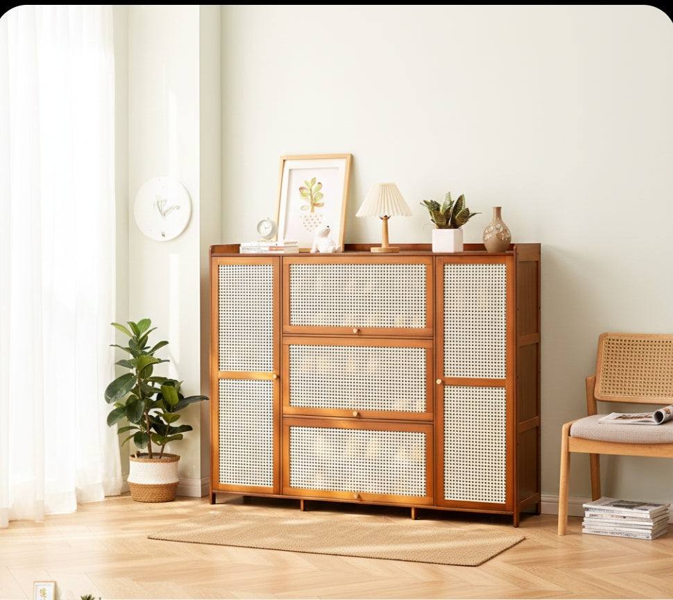 26 Pairs Wooden Bamboo Shoe Cabinet