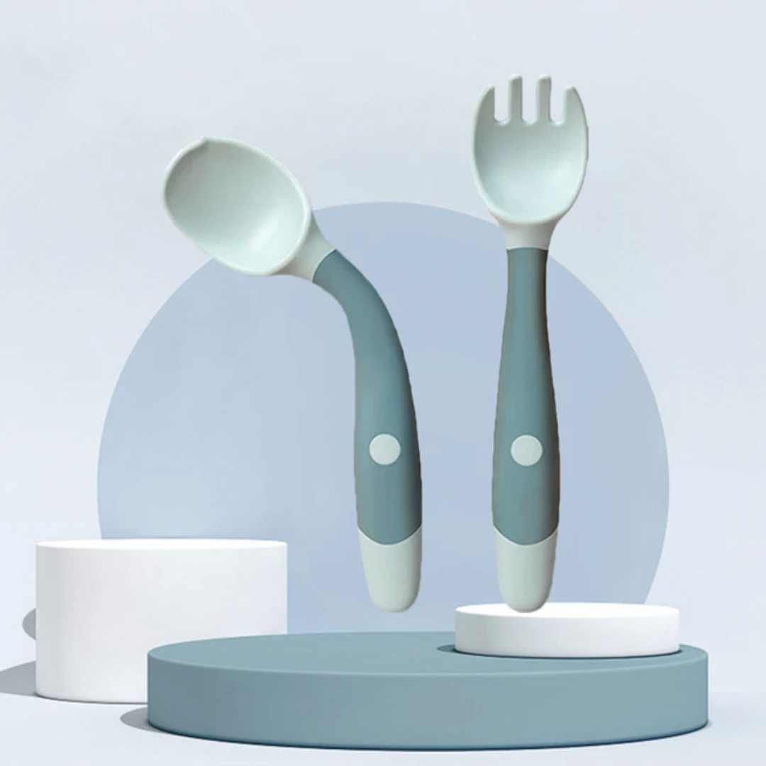 2 Pcs Baby Bendable Silicone Spoon & Fork Set