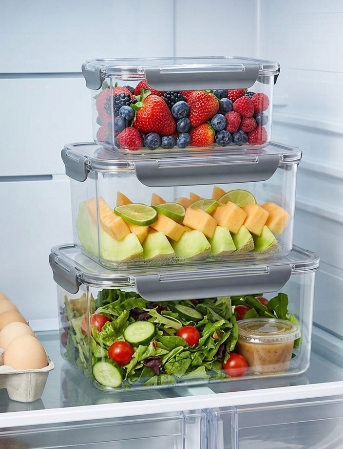 Gemelli Colllection 3pcs large rectangular acrylic lock and lock BPA free storage containers airtight kitchen storage set 5L 4.2L 2L food storage boxes transparent fridge pantry organiser durable reusable food containers modern kitchen storage solution airtight meal prep boxes