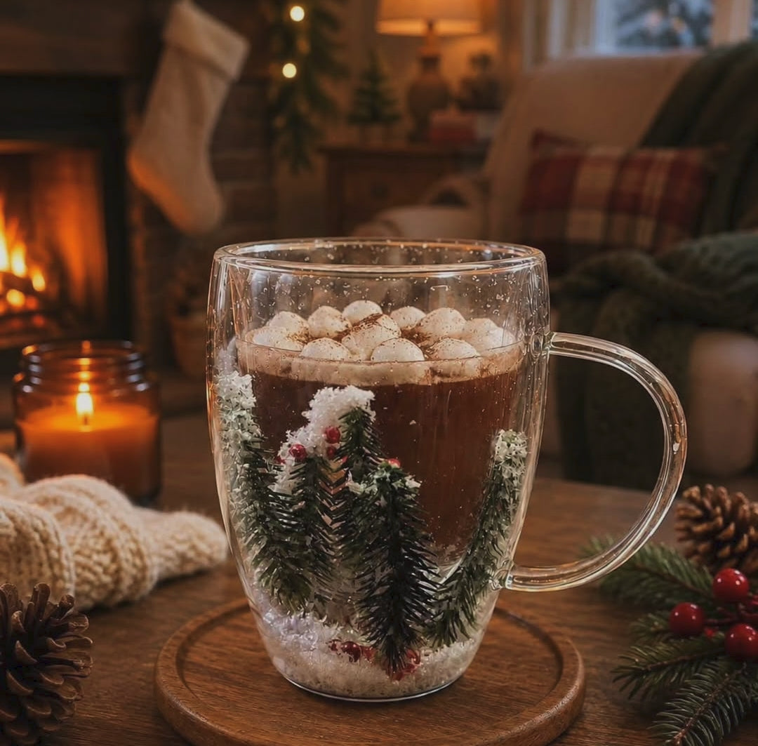 Borosilicate Double-Wall Glass Mug with Pressed Floral Design