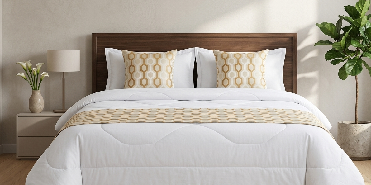 Gemelli Colllection 3 piece bed runner set decorative bed runner with matching pillow covers luxury bedroom decor set hotel style bedding accessory elegant bed scarf runner and cushion covers for master bedroom guest room home styling decorative bedding set
