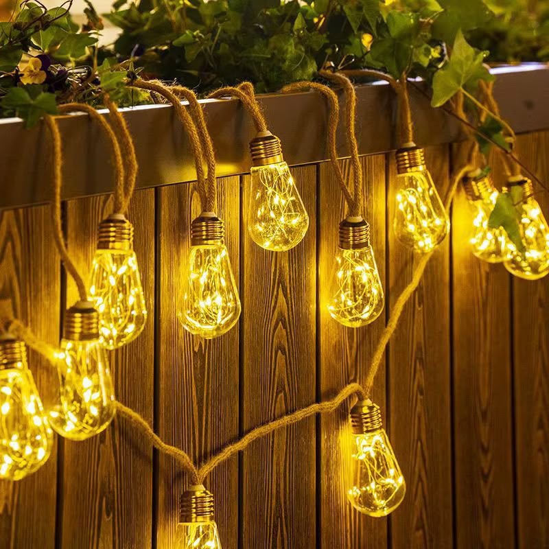 10M VINTAGE HEMP ROPE CHRISTMAS LIGHTS — SOLAR + USB | OUTDOOR & INDOOR