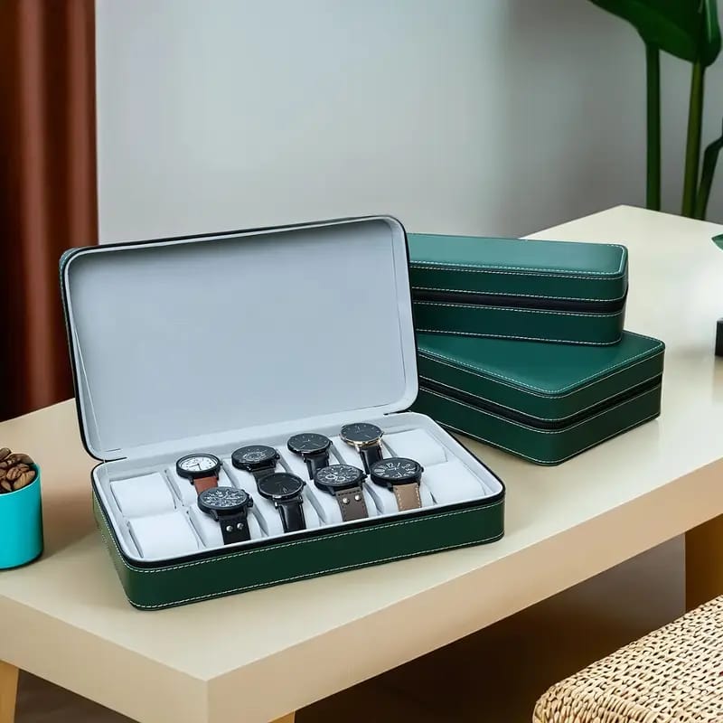 12-slot watch organiser storage box designed to store, display and protect up to twelve watches while keeping them neatly arranged and dust-free.