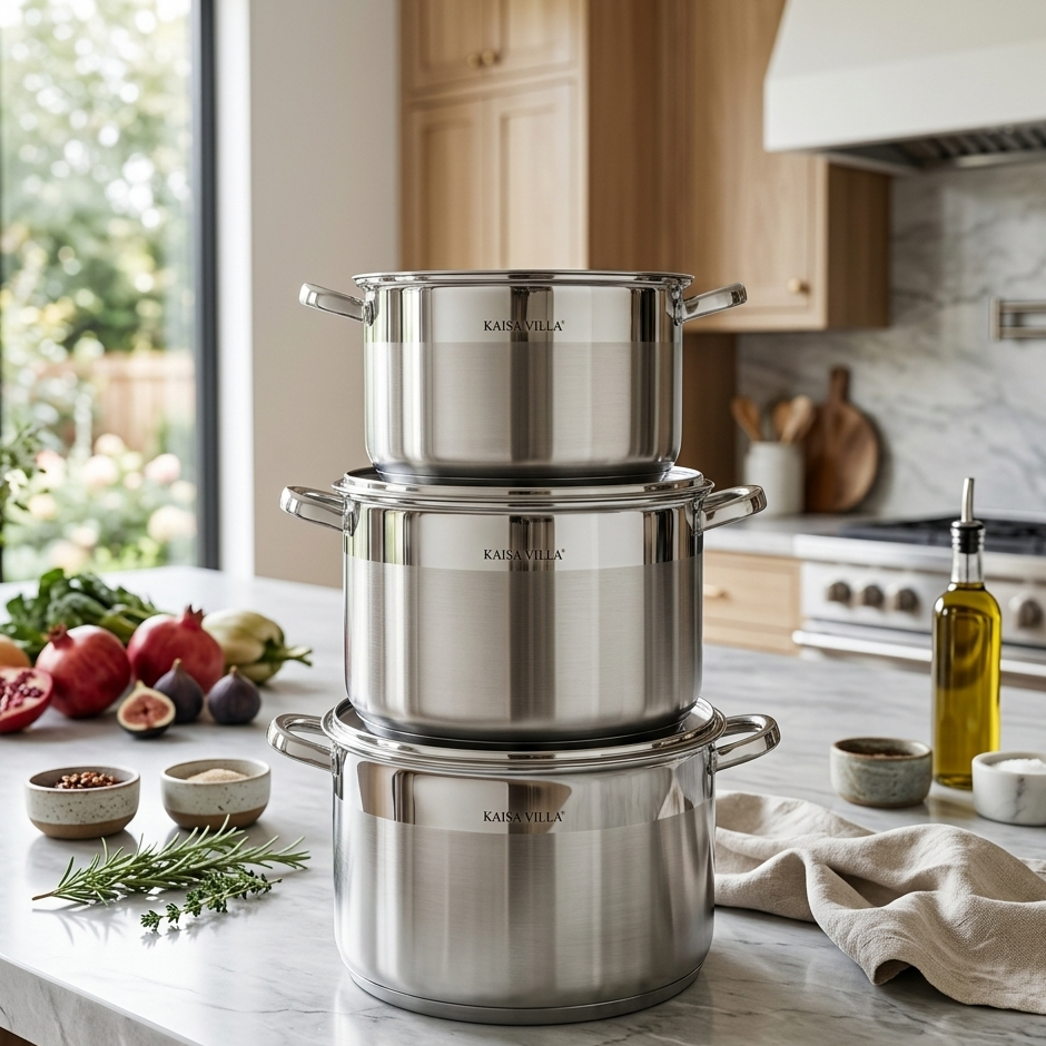 Gemelli Colllection 6-piece big size stainless steel cooking pot set 19 L 15 L 12 L durable large capacity kitchen cookware