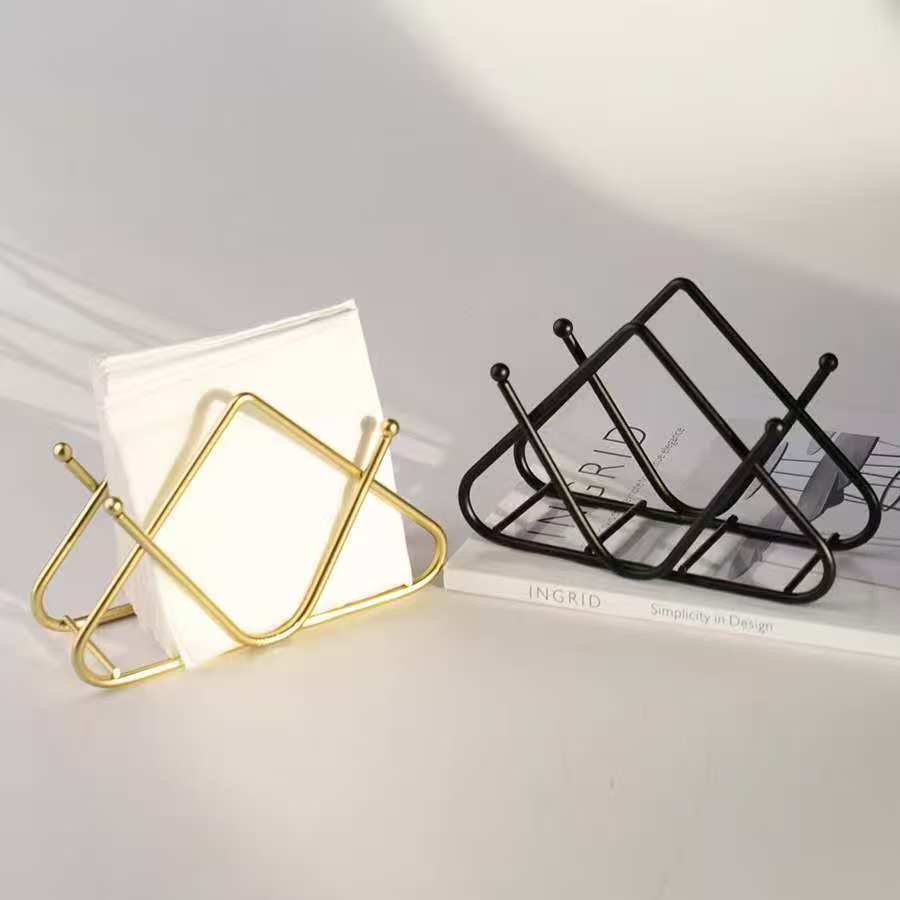 Tabletop Decorative Metal Tissue Holder – Geometric Napkin Organizer in Gold and Black for Dining Tables, Kitchens, Offices, and Café Décor