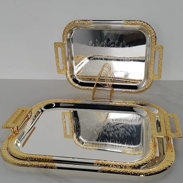 3-Piece Rectangular Stainless Steel Serving Tray Set