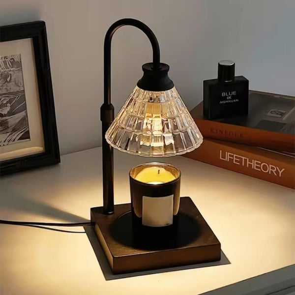 Gemelli Colllection electric candle warmer with bamboo base metal glass home fragrance décor