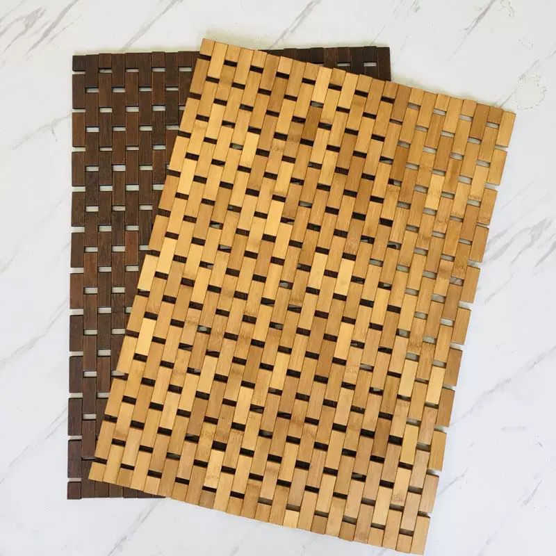 Bamboo wood bath mat 40x60cm fast drying water resistant bathroom and kitchen rug in light brown and coffee brown.