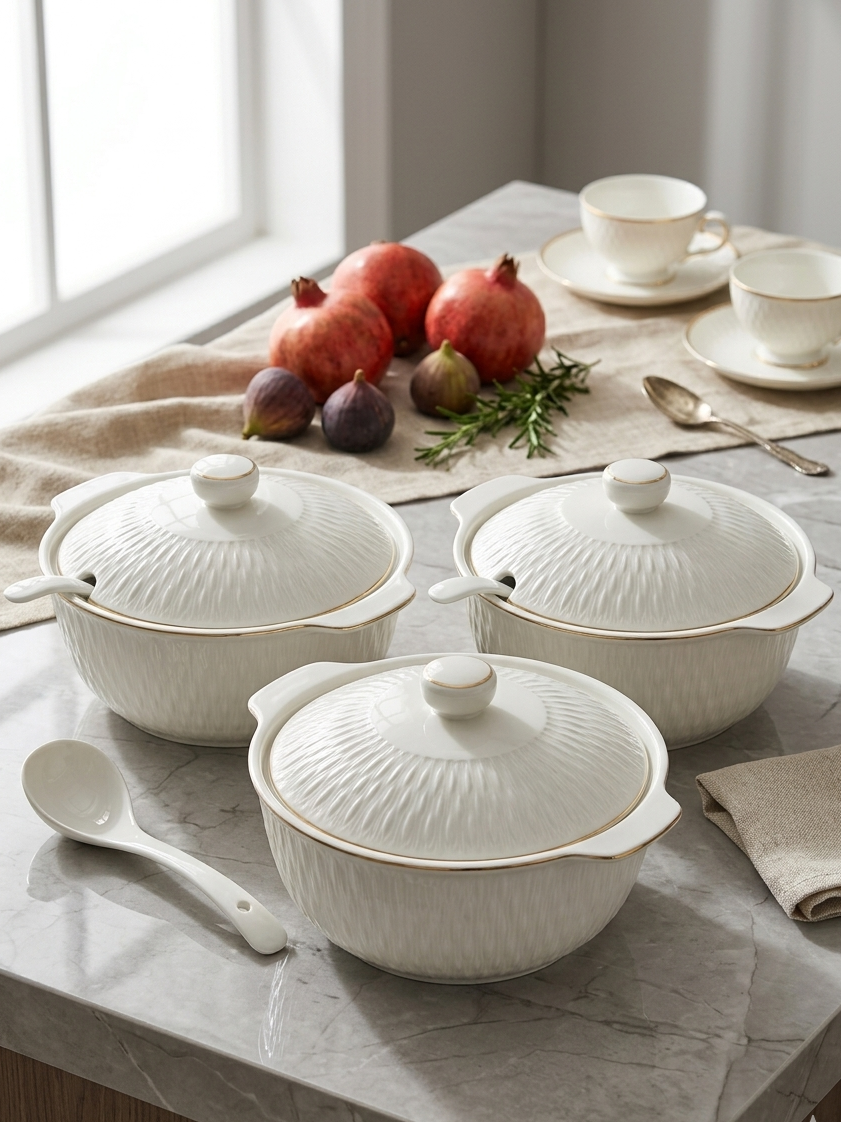 Gemelli Colllection 3-piece ceramic bowl set 4 L each durable kitchen mixing serving storage bowls