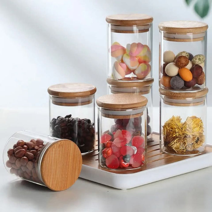 6 piece high borosilicate spice jar set 150ml glass seasoning containers for herbs and spices -Brand(Gemelli Collection)