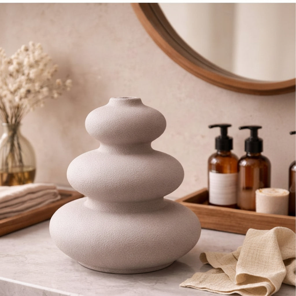 Stone petal vase 26x20cm decorative sculptural flower vase for dried flowers pampas grass shelf coffee table and modern home décor.