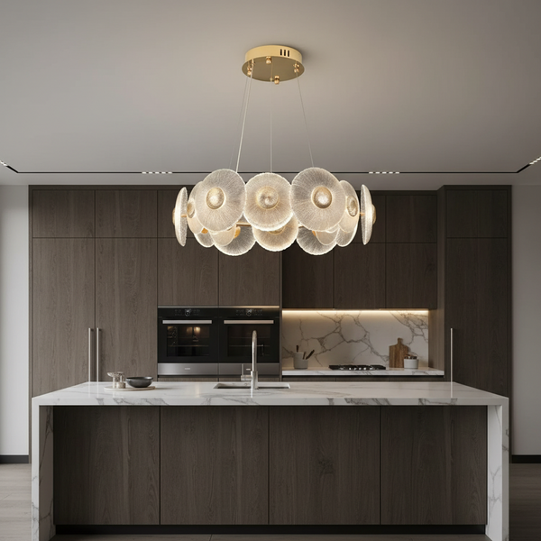 Petal Ring Chandelier Frosted Disc Halo Pendant Light