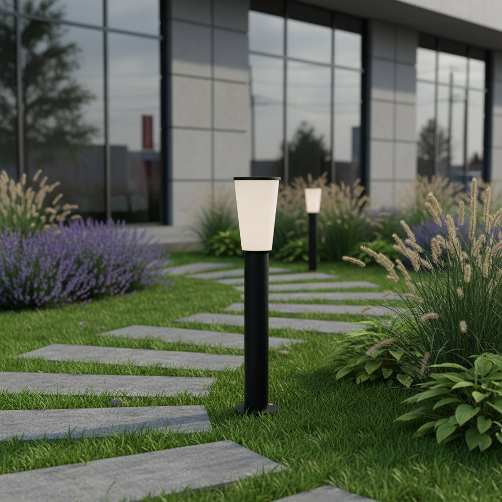 Aluminium 7W LED garden bollard light for outdoor pathway and landscape lighting LL 22BL-30-06-BK-WW - Gemelli Collection