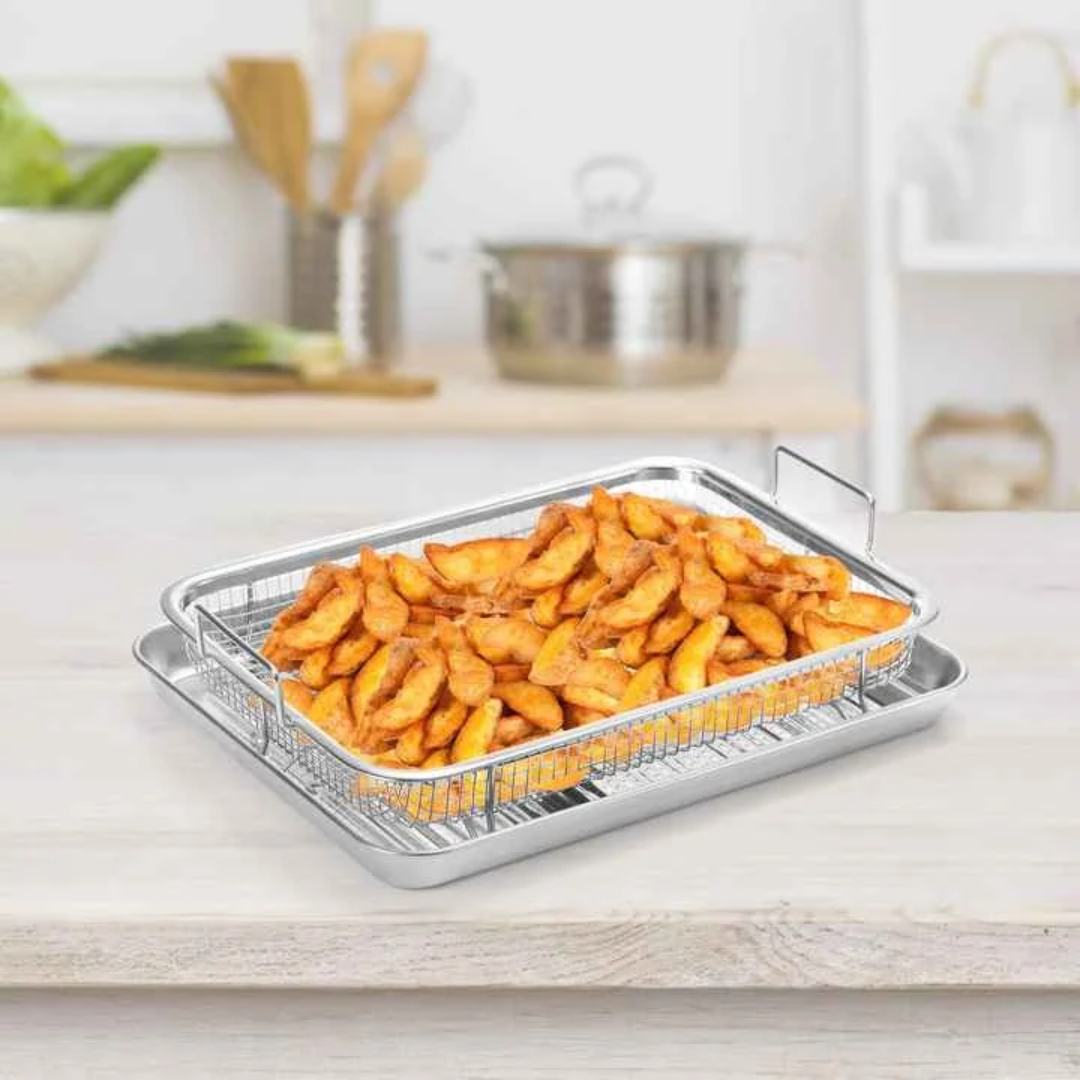 Heat-Resistant Stainless Steel French Fries Basket & Tray