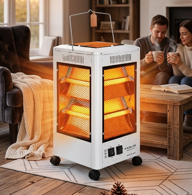 5-Sided 360 Degree Room Heater, Fast Heating Indoor Heater with Adjustable Settings and Safety Tip-Over Protection, Ideal for Bedroom and Living Room Use