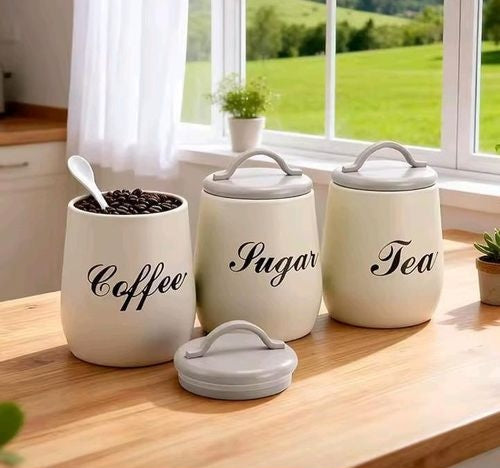 3 piece Nordic kitchen storage jar set for coffee beans tea sugar snacks and dry foods stylish airtight countertop storage containers