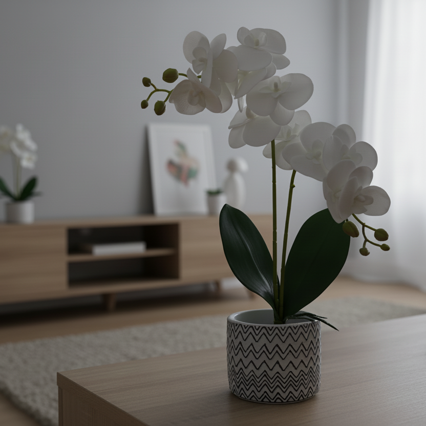 Artificial Orchid Flower with Ceramic Vase