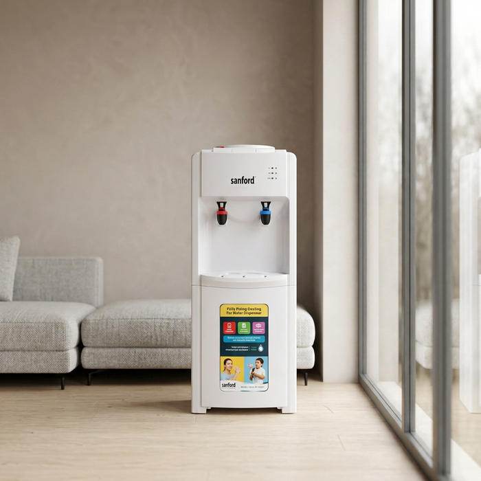 Sanford SF1403WD 2-Tap Top Loading Water Dispenser, white with hot and cold water functions, available in Nairobi, Kenya