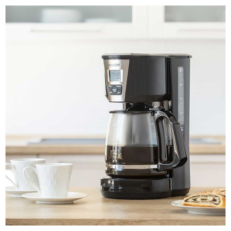 SENCOR 1000W Coffee Maker – 15 Cups, LCD Display