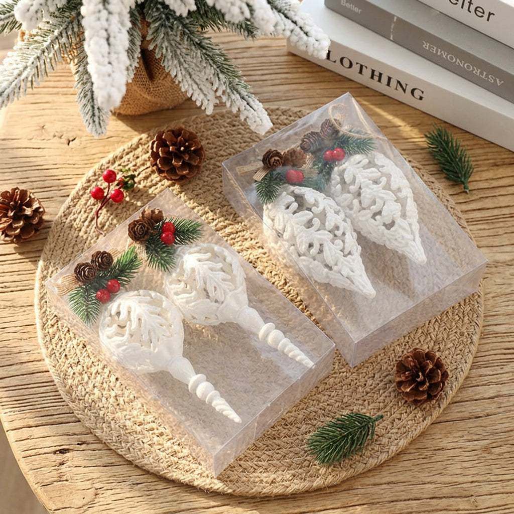 Set of 2 white conch shell-shaped Christmas tree hanging ornaments available in Nairobi, Kenya
