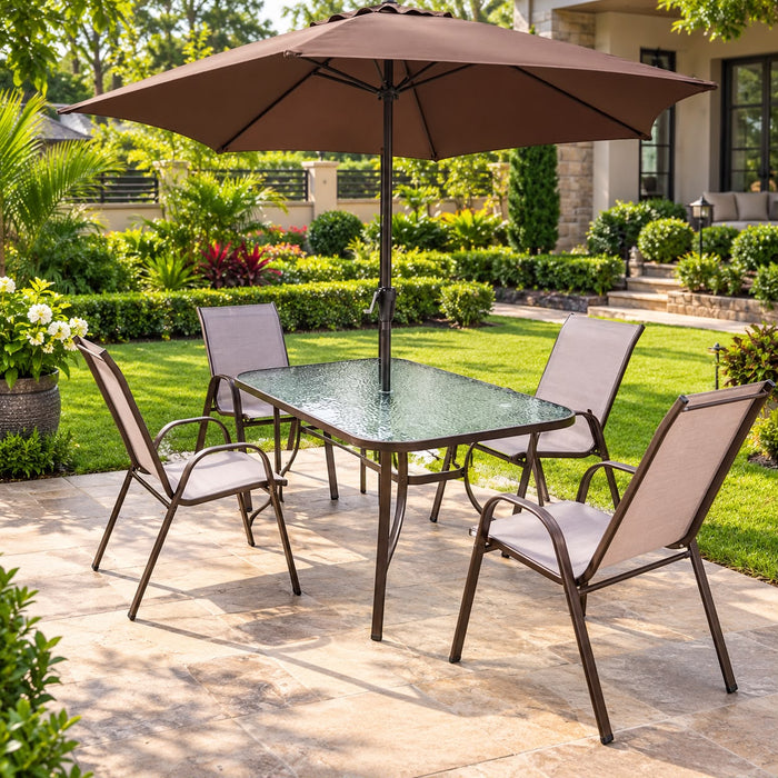 Gemelli Collections 6-Piece Bistro Set with 4 Chairs, Glass Rectangular Table & Umbrella - available in Nairobi, Kenya