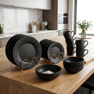 Shining Black Dinner Set, 16 Piece Set with 4 Mugs, 4 Side Plates, 4 Bowls and 4 Dinner Plates, available in Nairobi, Kenya