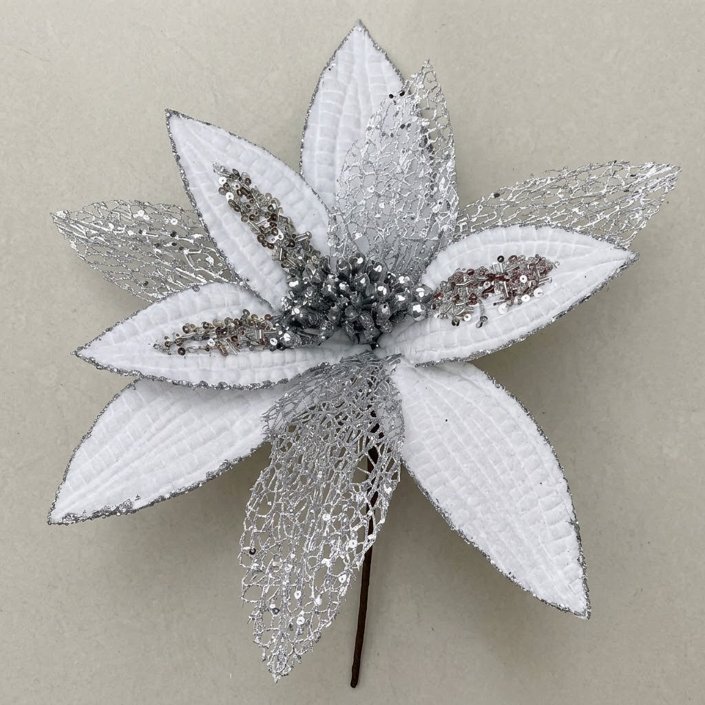 Silver glitter poinsettia Christmas flower decoration, 3-piece set, available in Nairobi, Kenya
