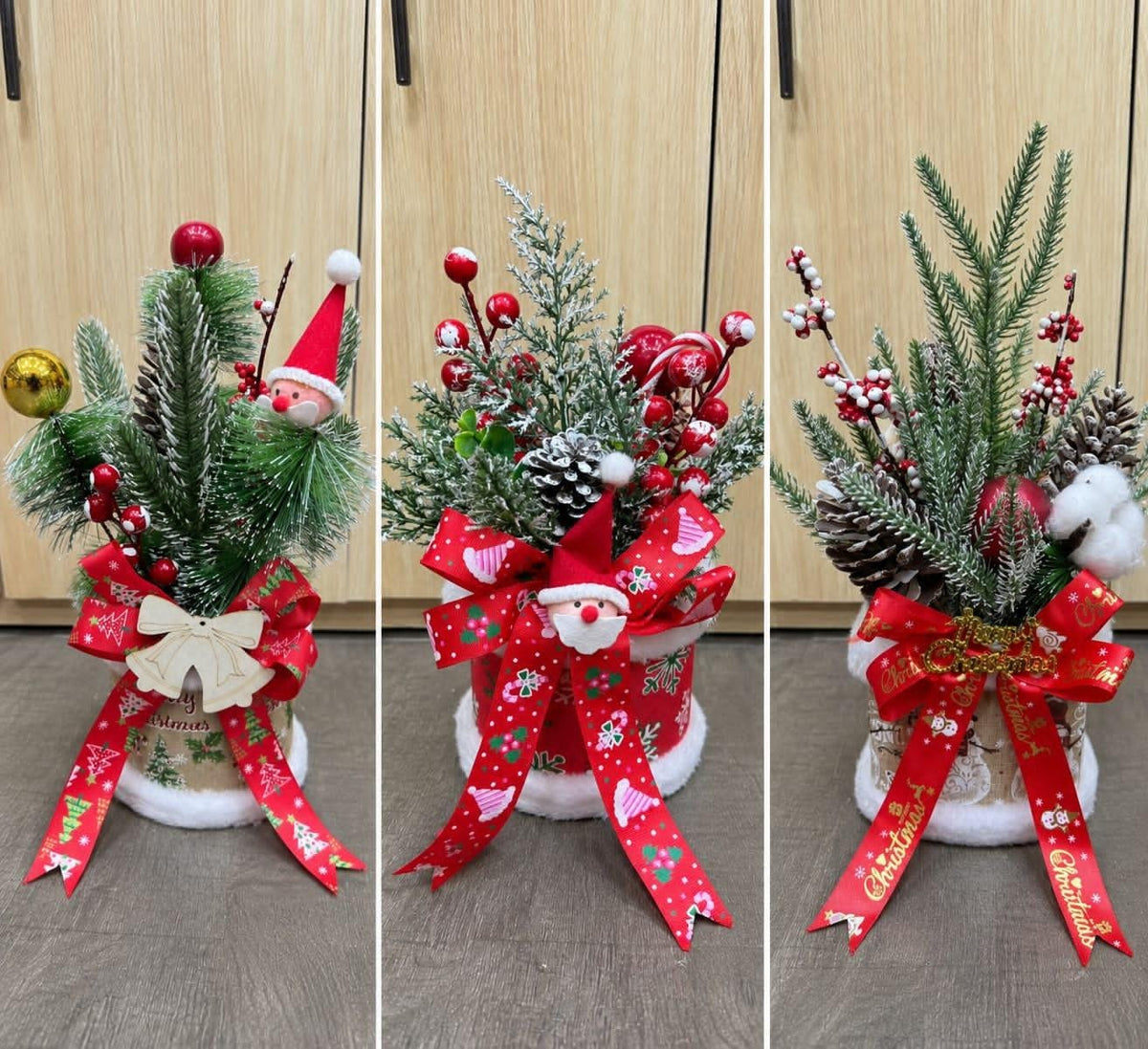 Small Christmas centrepiece with Santa, pinecone and berries - available in Nairobi, Kenya