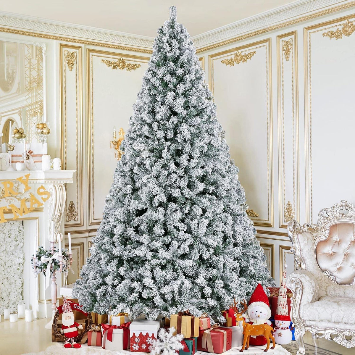 Snow flocked artificial Christmas tree available in 5 ft, 7 ft and 8 ft heights. Available in Nairobi, Kenya.
