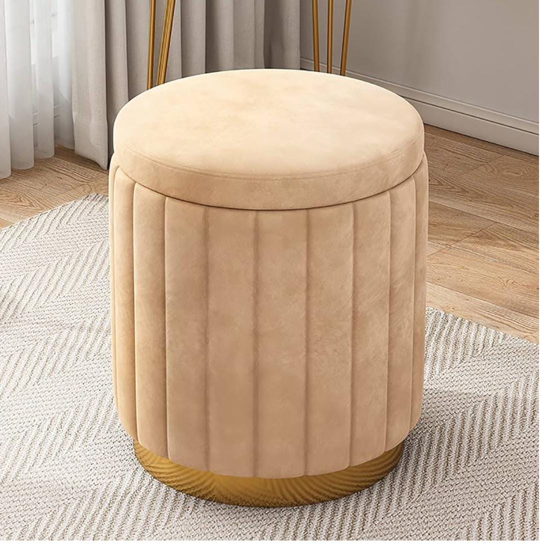 43 × 30cm velvet pouf ottoman stool with hidden storage, beige, available in Nairobi, Kenya