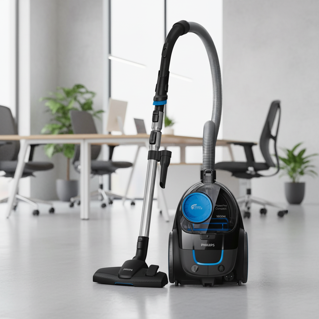 Philips 3000 Series PowerPro Compact FC9350/62 bagless vacuum cleaner with PowerCyclone 5 technology, Allergy H13 filtration, and powerful 1800W suction performance.