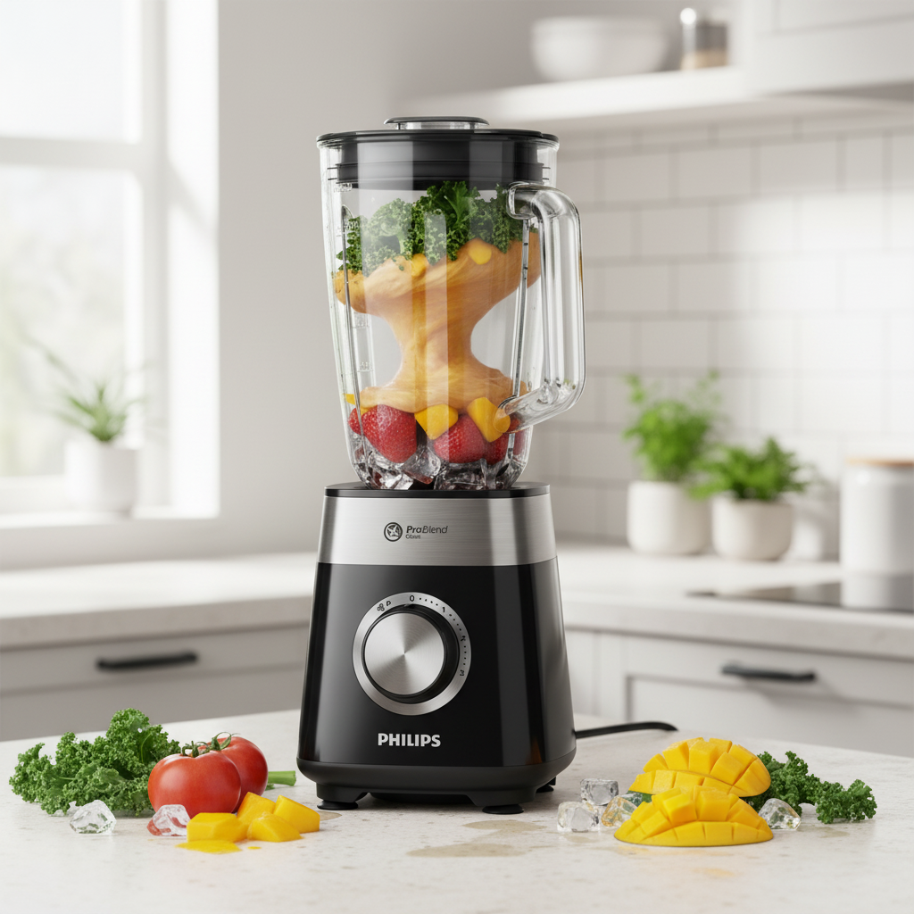 5000 Series 800W blender with 2L glass jar, ProBlend Crush Technology, and 6-star stainless steel blades for smoothies, soups, and ice crushing HR2228/91