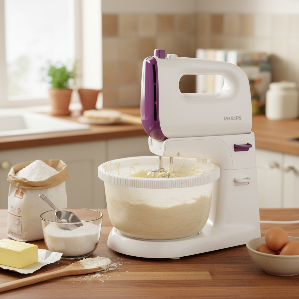 450W stand mixer with 3L auto-rotating bowl, conical beaters, 5 speed settings, turbo function, and kneading tools for baking and dough preparation HR3745/11.