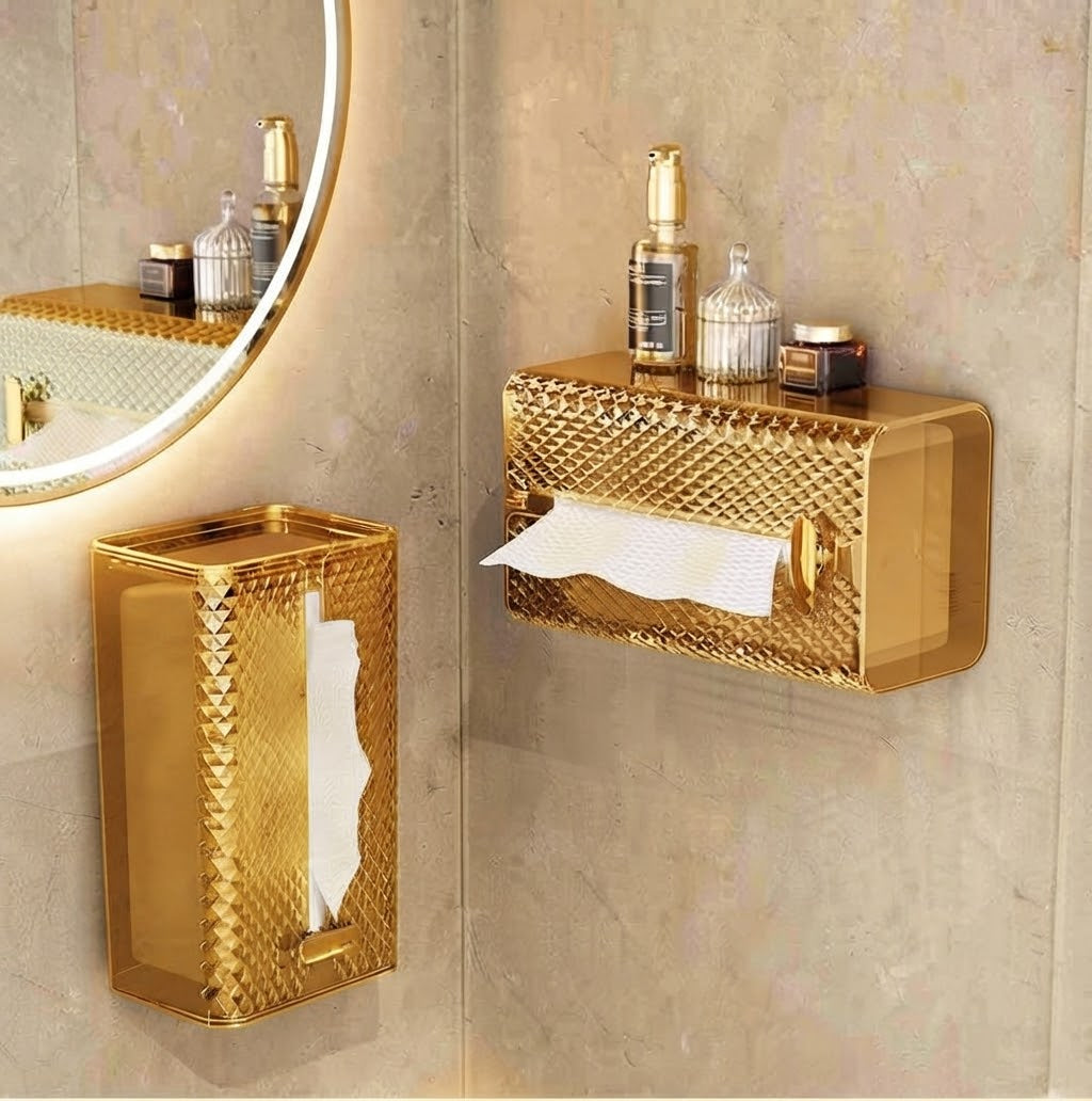 Wall mounted diamond tissue box holder with adhesive sticker, gold, available in Nairobi, Kenya