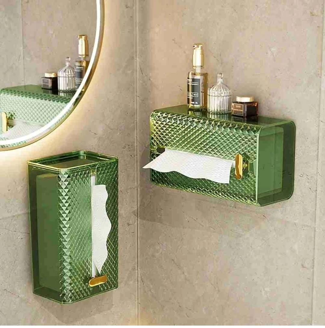 Wall mounted diamond tissue box holder with adhesive sticker, green, available in Nairobi, Kenya