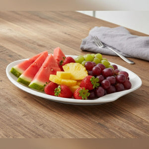 Porcelain wave-edge oval platter, modern design, available in 30cm and 35cm, microwave and dishwasher safe