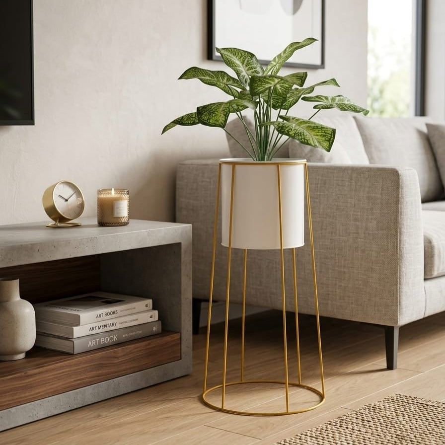 White iron floor-standing flower pot rack, 56 × 21 × 30 cm, plant not included, available in Nairobi, Kenya