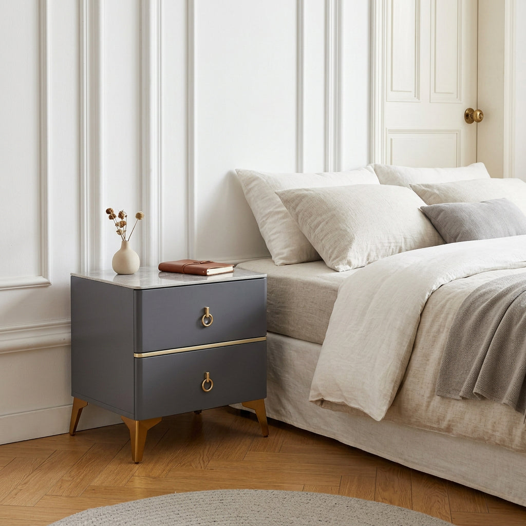 Wooden Bedside Nightstand with 2 Drawers and Marble-Effect Top, 45 × 50 × 47 cm, available in Nairobi, Kenya