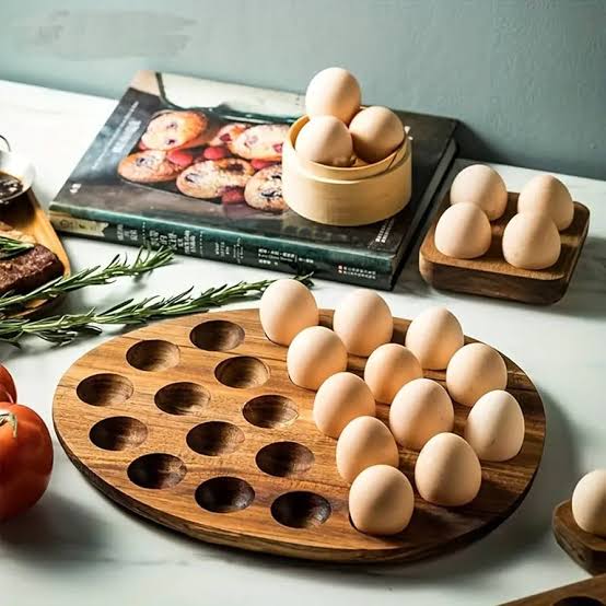 Wooden oval egg storage box with multi-compartment tray, available in Nairobi, Kenya