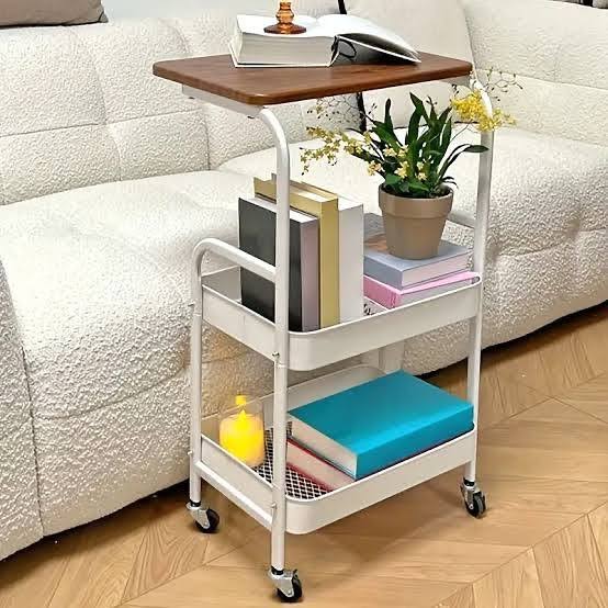 42 × 30 × 76 cm wooden top double mesh tray trolley rack, white, available in Nairobi, Kenya