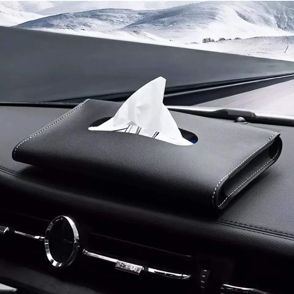 Stylish leather car tissue paper holder
