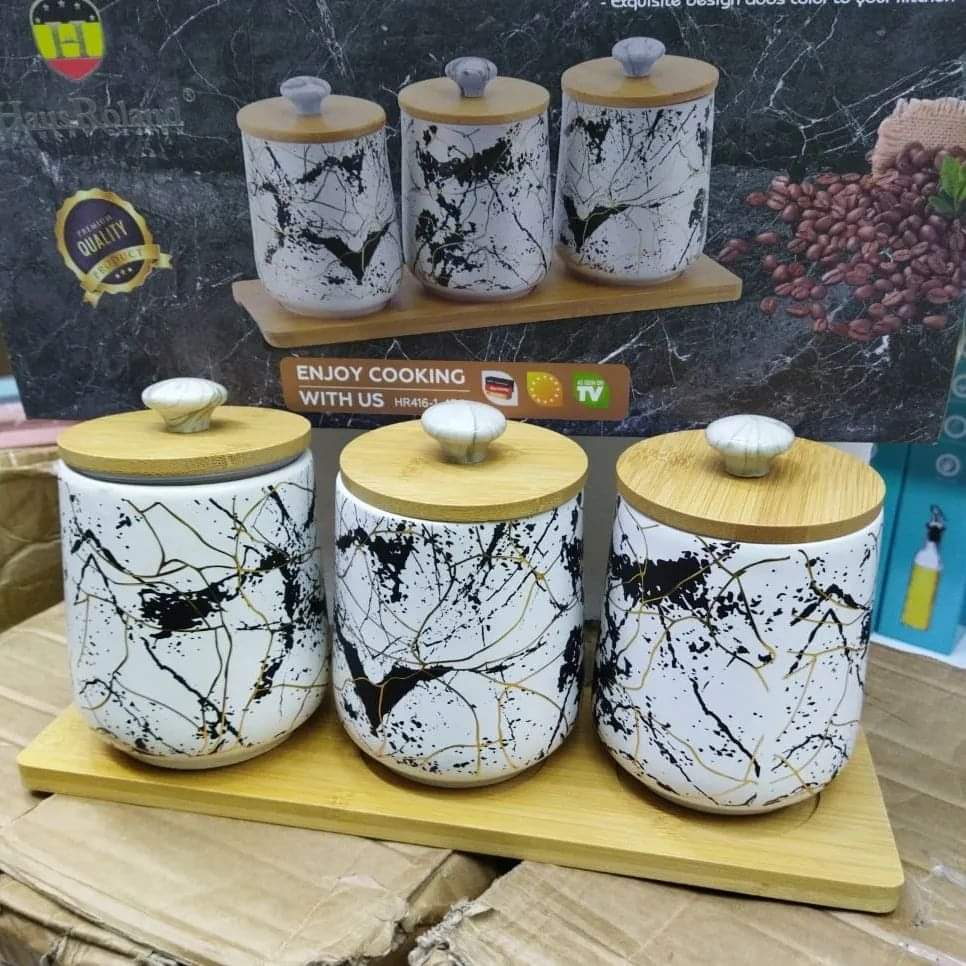 3pcs Ceramic marble effect canister