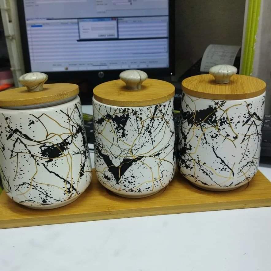 3pcs Ceramic marble effect canister