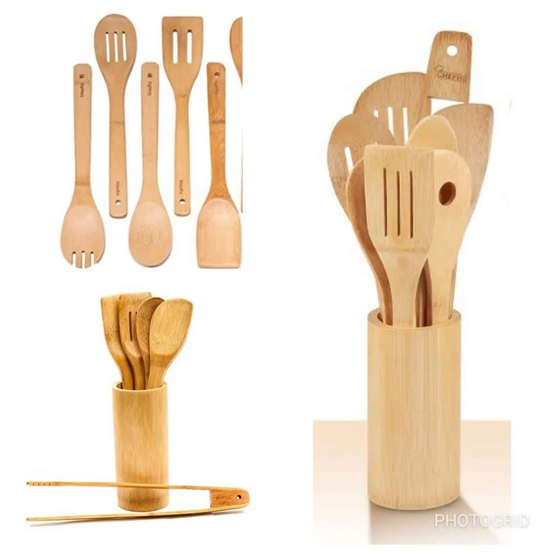 Wooden spoon set with holder