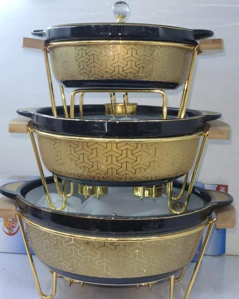 3pcs Ceramic golden Chaffing Dish Set