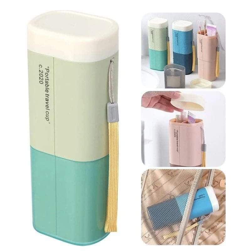 Portable toothbrush/toothpaste holder with a detachable cup