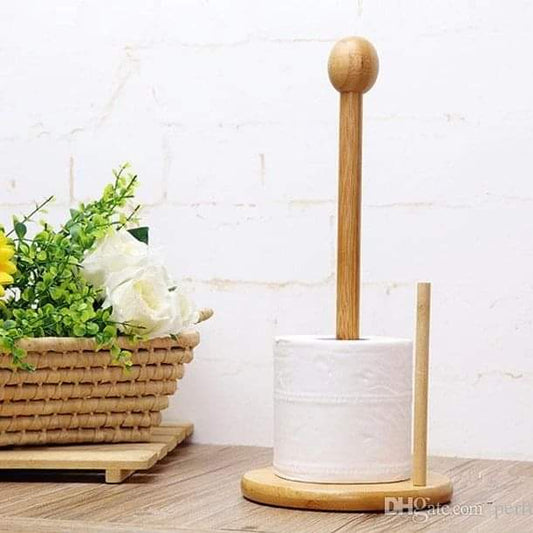 Elegant bamboo wooden kitchen towel holder