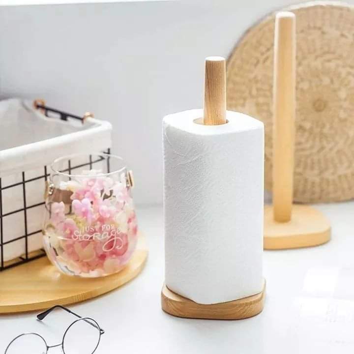 Elegant bamboo wooden kitchen towel holder